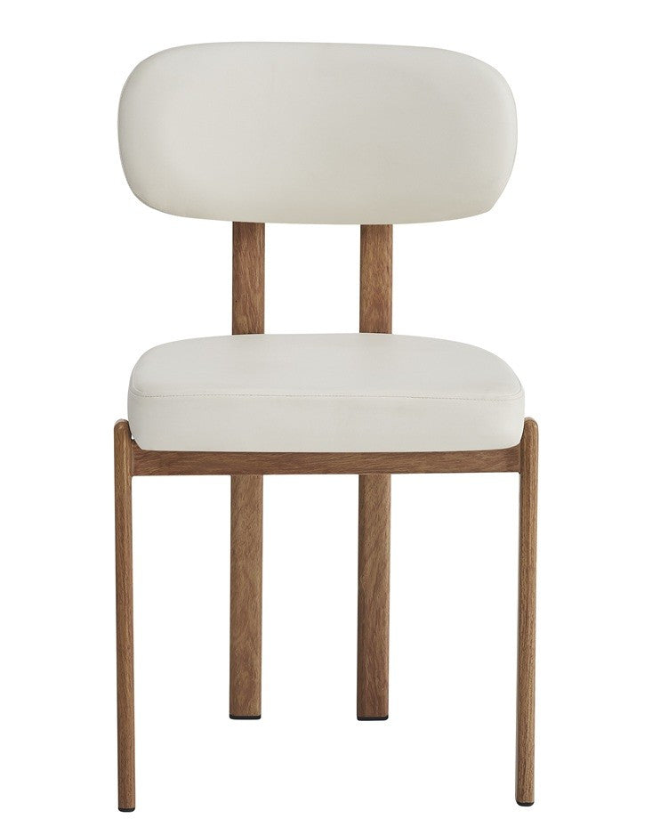 Silla MESINA / metal acabado de color madera / similpiel blanca