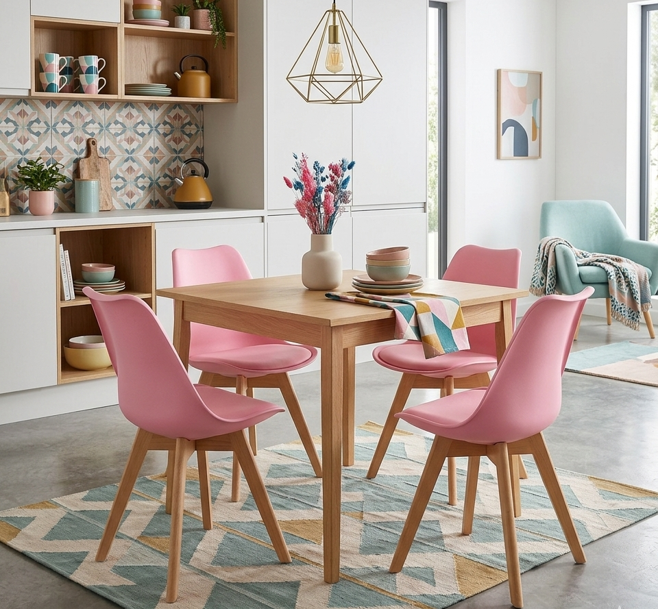 Silla moderna rosa para escritorio o comedor estilo escandinavo con certificación de calidad