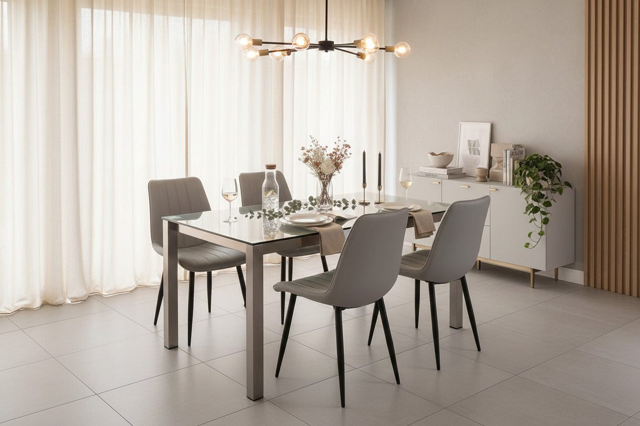 Silla YUCCA / metal negro / tapizado similpiel / gris claro