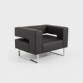 Sillón de diseño en similpiel negra con base de acero inoxidable para salones modernos en Alicante