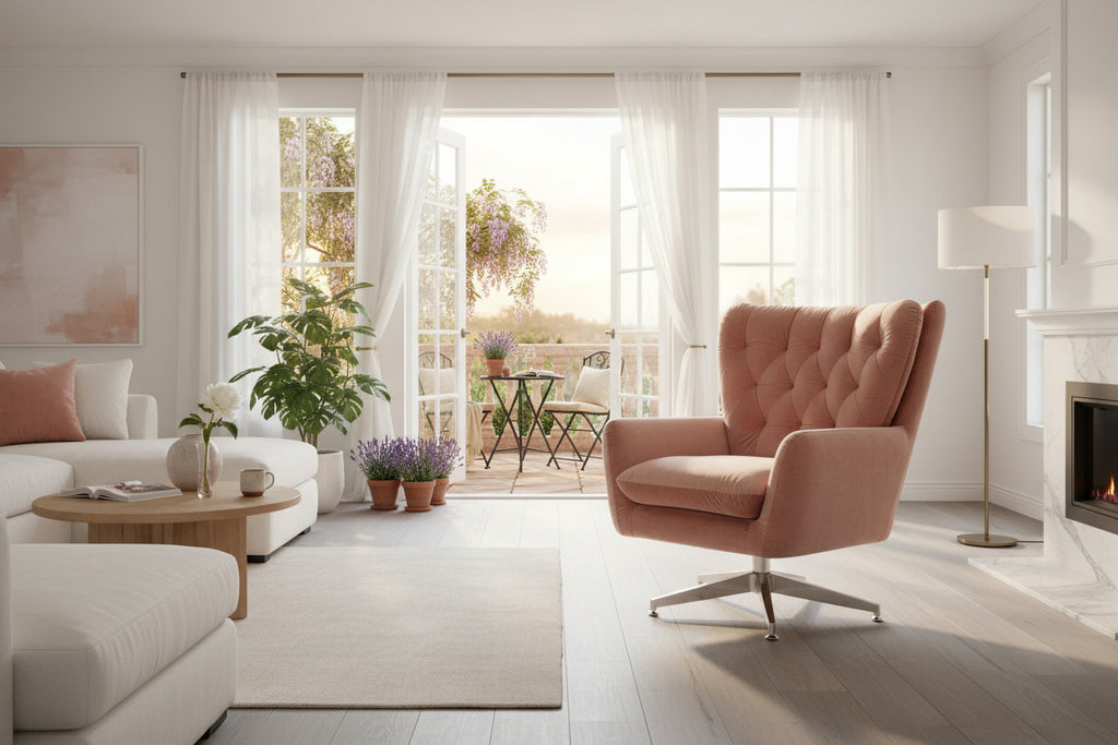 Sillón BÉCQUER, giratorio, regulable, tapizado velvet rosa