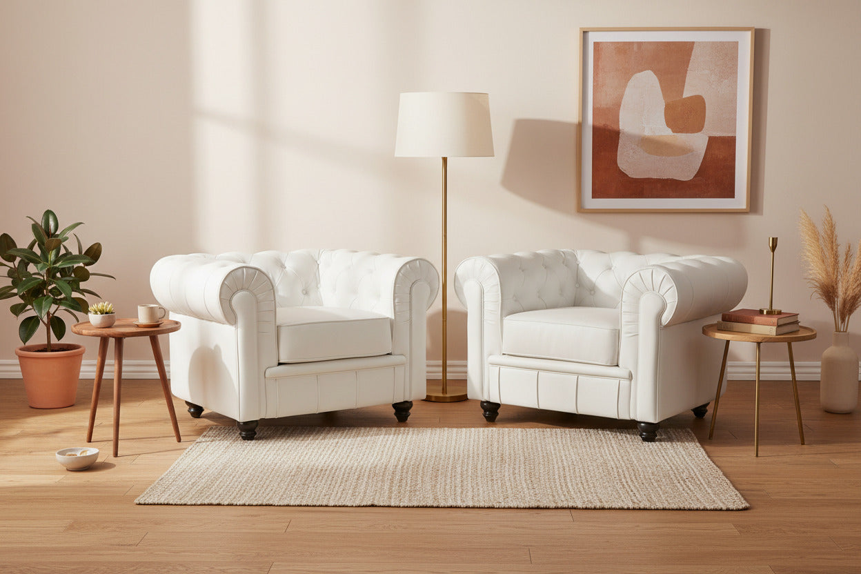 Sillón de diseño tapizado en similpiel blanca de estilo moderno, mueble exclusivo para salones y villas en San Miguel