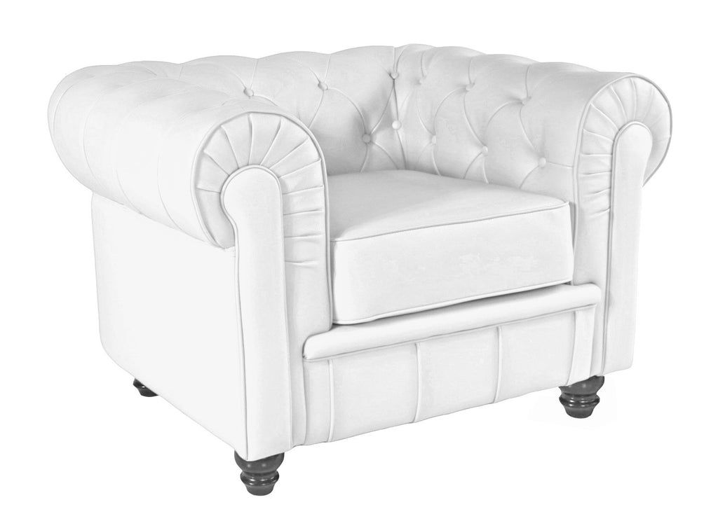 Sillón de diseño tapizado en similpiel blanca de estilo moderno, mueble exclusivo para salones y villas en San Miguel de Salinas