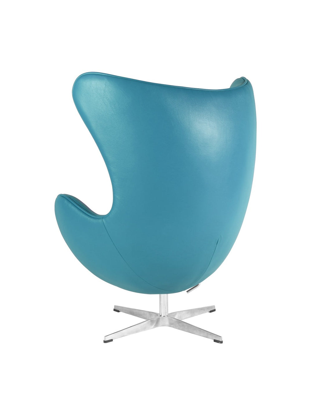 Sillón de diseño EG giratorio en similpiel turquesa, base y columna cromada, mecanismo basculante y estructura de fibra de vidrio. Disponible en otros colores. Certificado UNE.