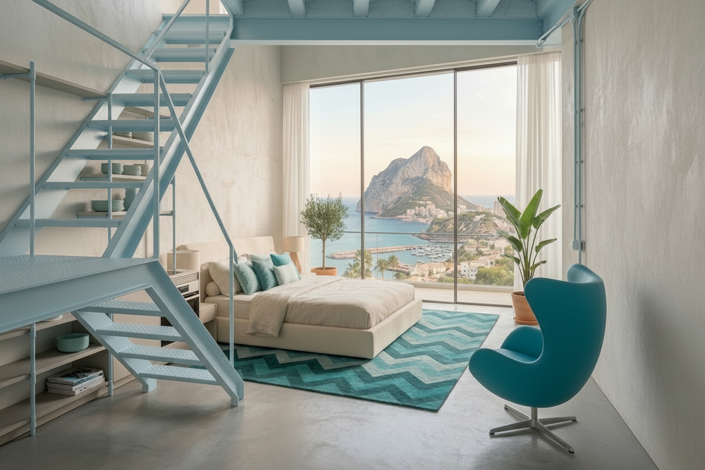 Sillón giratorio EG en similpiel turquesa - forma icónica en fibra de vidrio, base cromada de alto brillo y mecanismo basculante con mando cromado. Pieza statement de alto impacto visual. Disponible en otros colores.