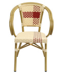 Sillón GARNIER, apilable, aluminio, ratán beige y rojo