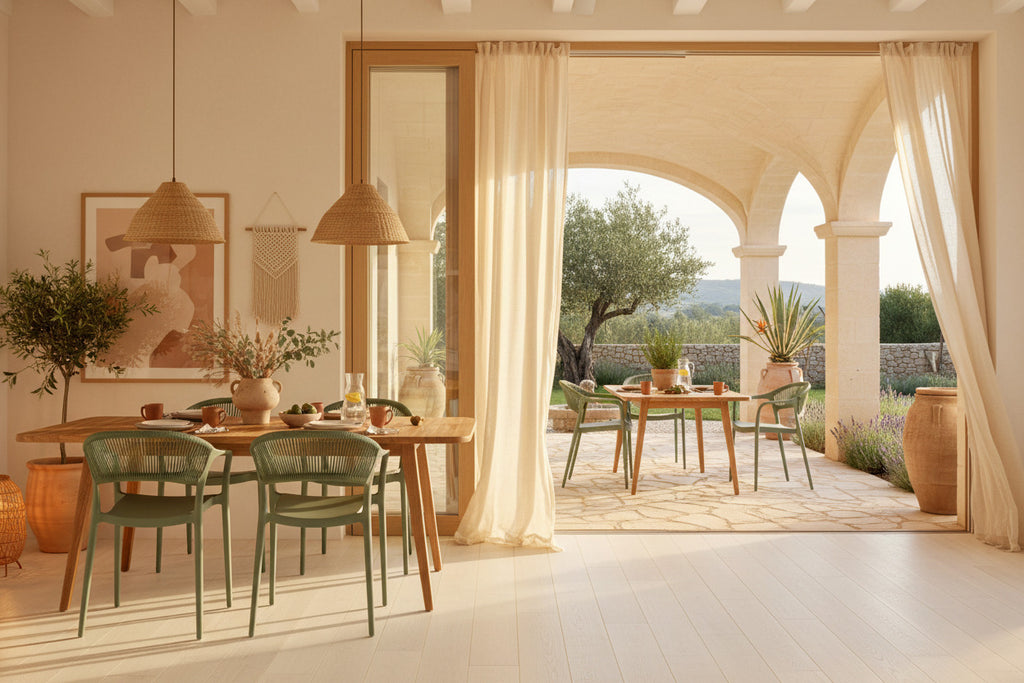 Mobiliario de diseño resistente al sol y UV en color verde para exteriores de villas en la Costa Blanca