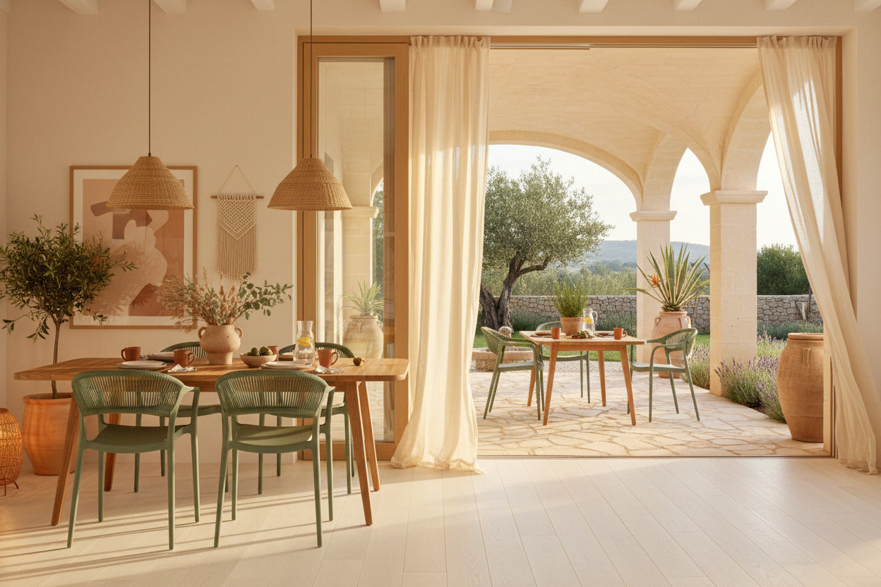 Mobiliario de diseño resistente al sol y UV en color verde para exteriores de villas en la Costa Blanca
