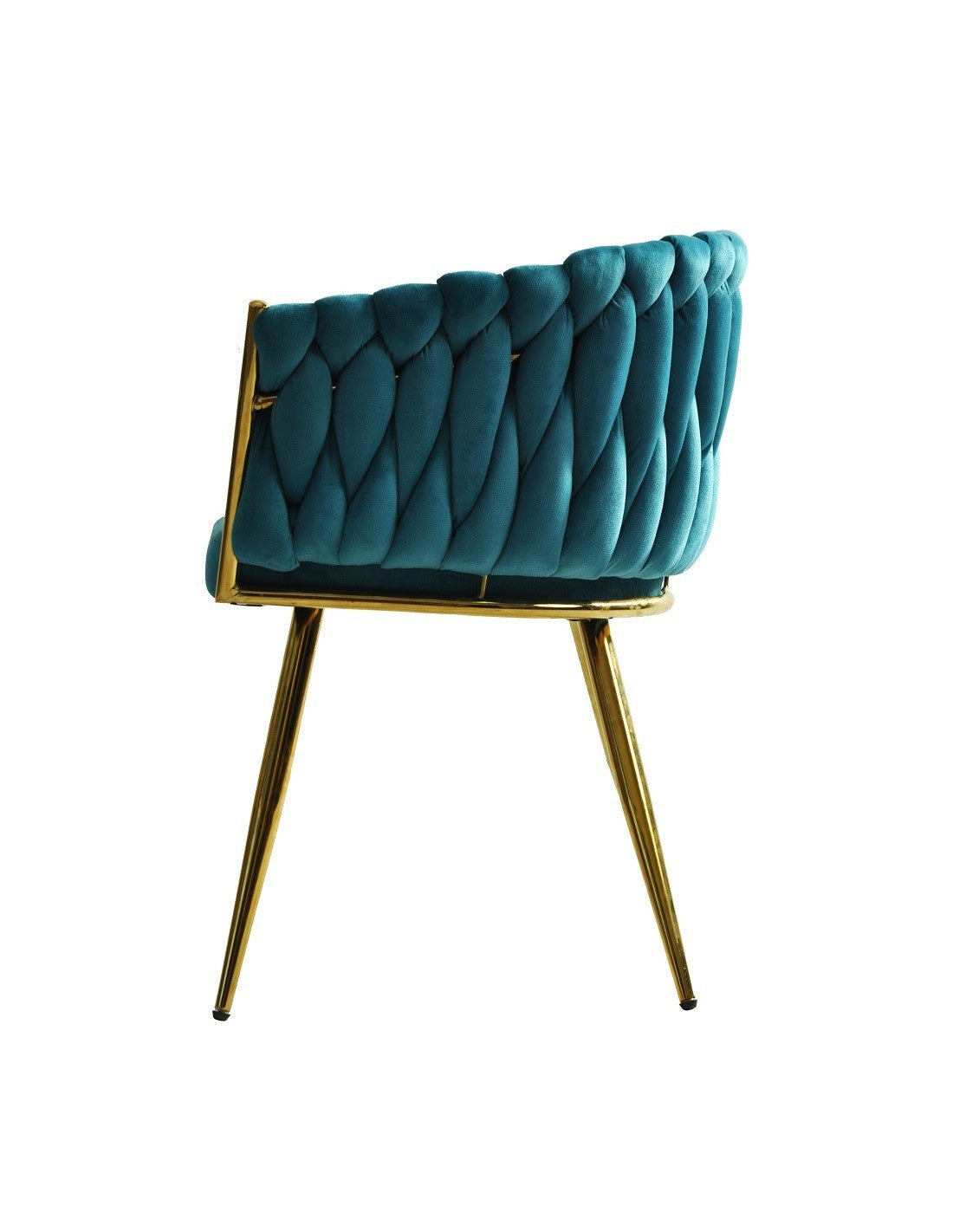 Sillón moderno de alta durabilidad con tapizado velvet turquesa y patas metálicas doradas para proyectos en la Costa Blanca.