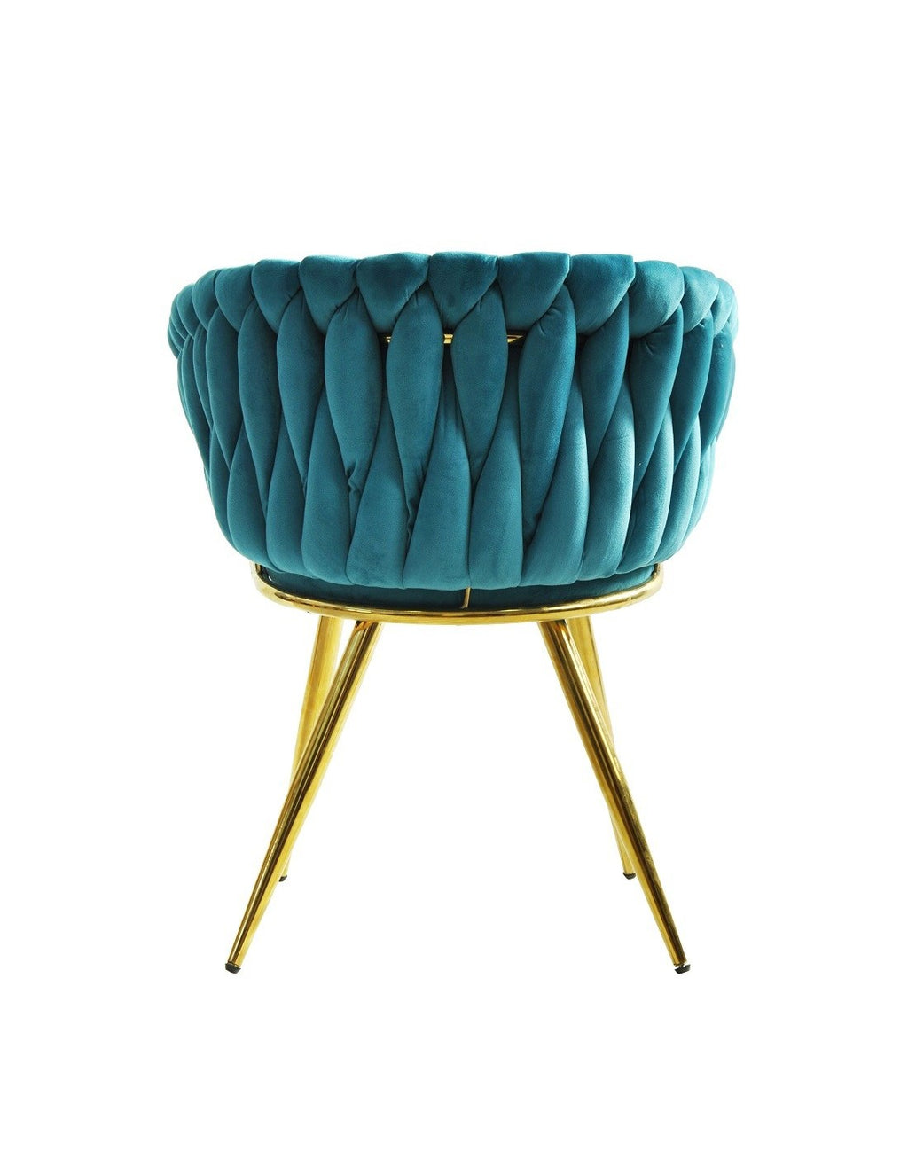 Detalle del suave tejido de terciopelo turquesa mediterráneo y acabado cromado oro del sillón premium KING.