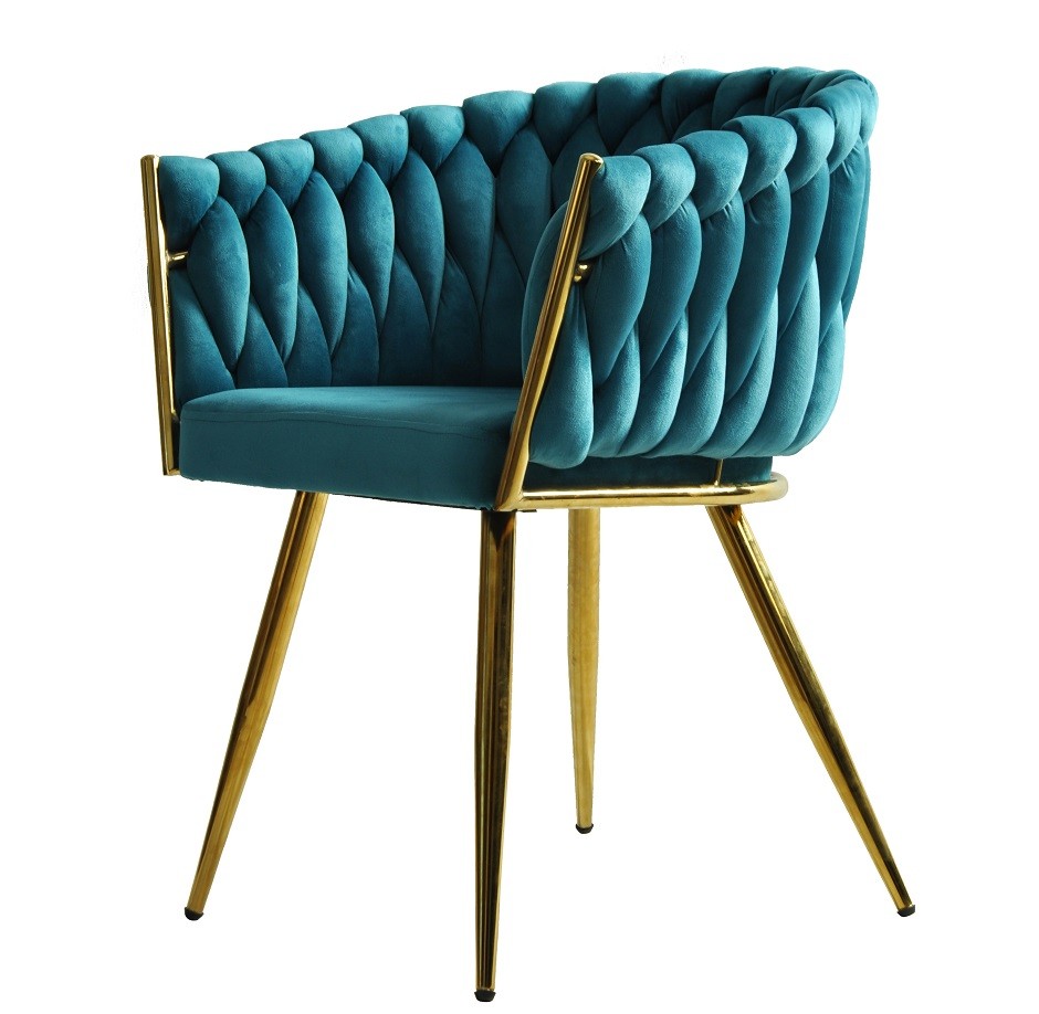 Sillón de diseño KING en terciopelo turquesa con estructura dorada de alta calidad, ideal para salones modernos en Alicante.