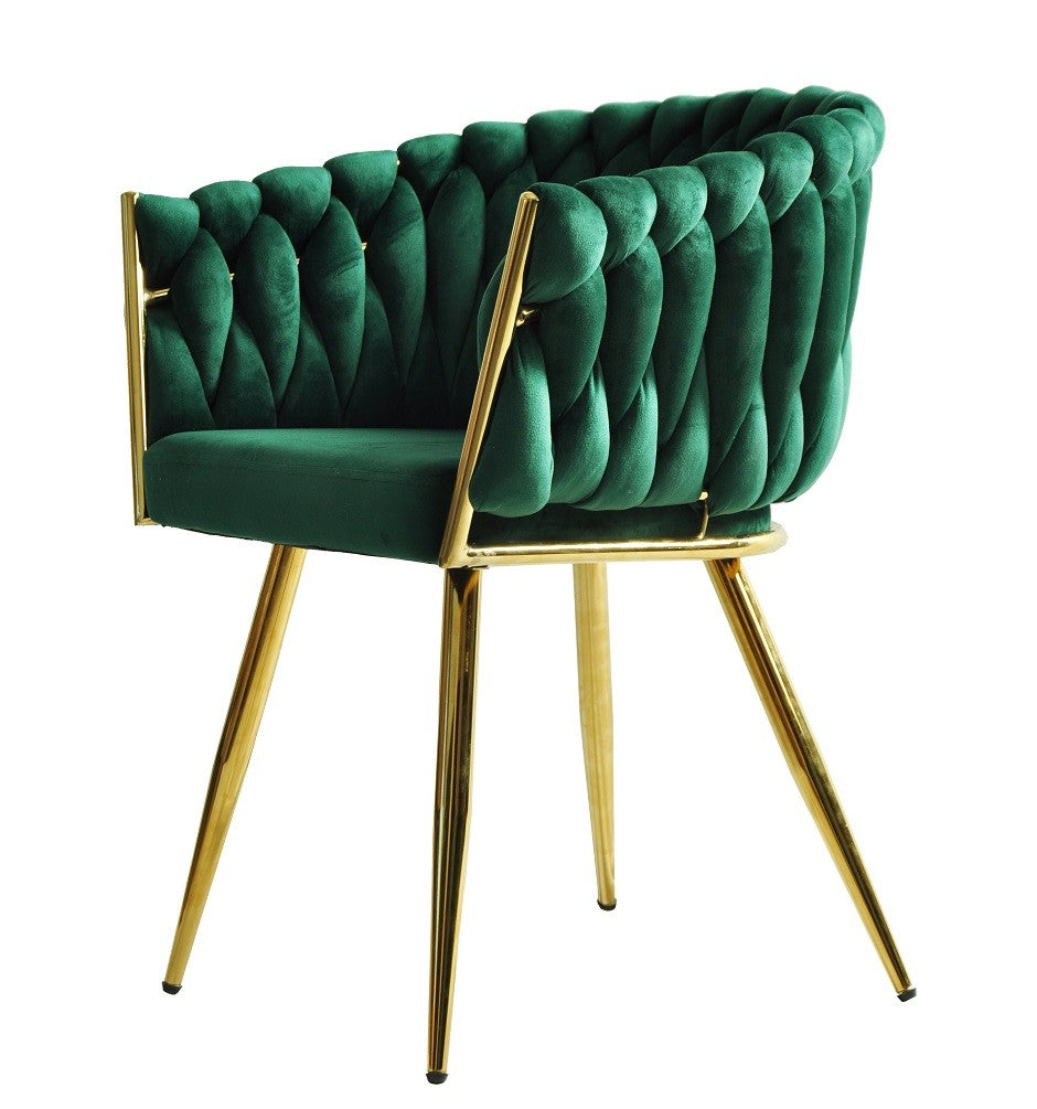 Sillón de diseño KING en tejido velvet verde oscuro y patas doradas, la máxima elegancia para salones exclusivos en Murcia.
