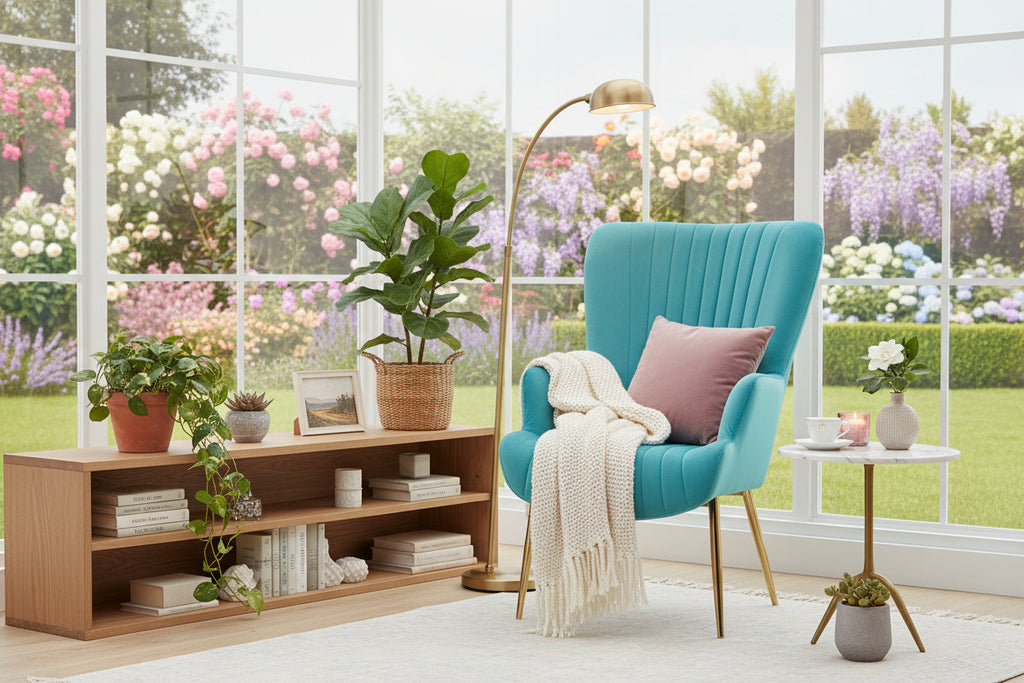 Sillón LILLE, patas doradas, tapizado velvet turquesa