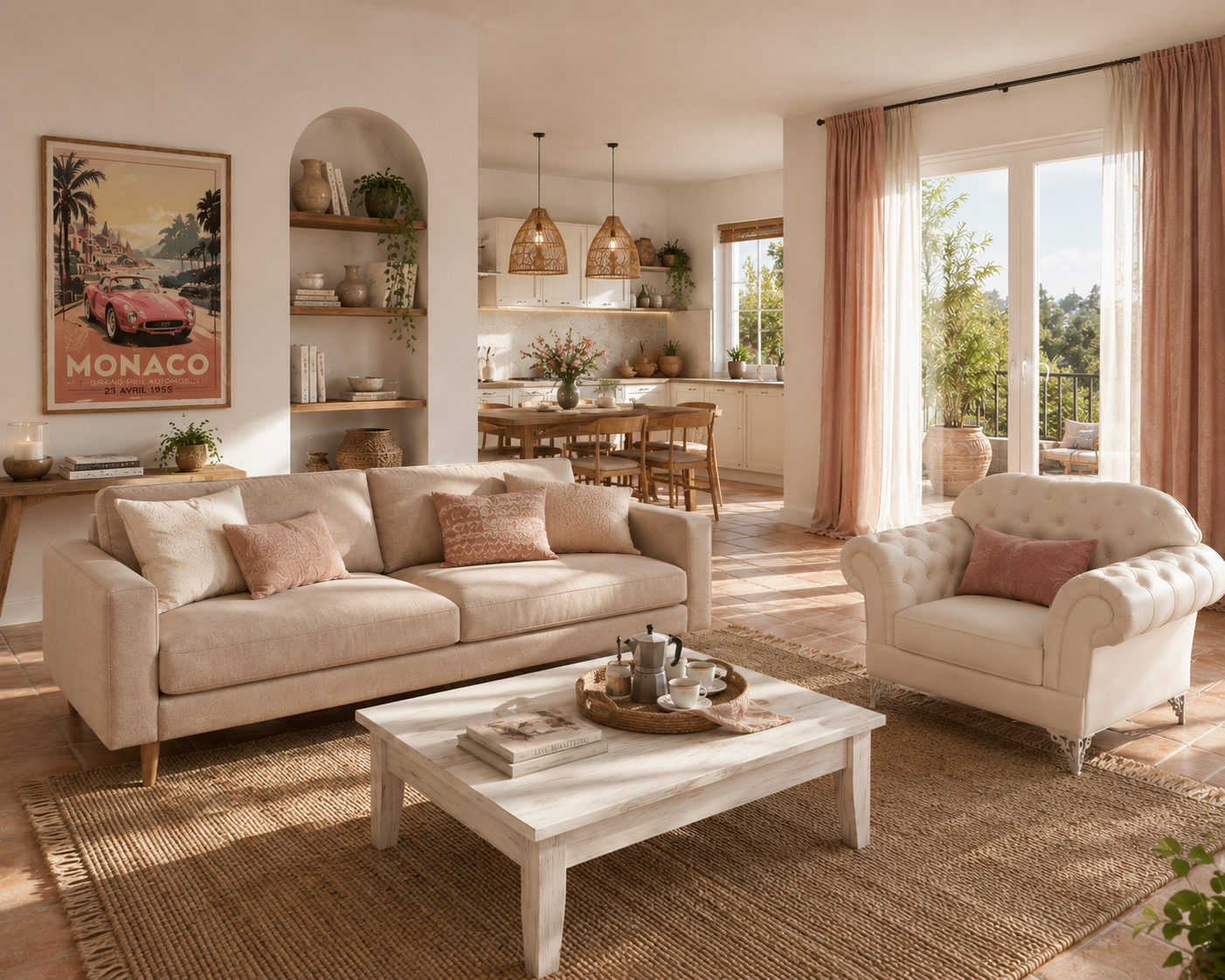 Sillón vanguardista de similpiel blanca con tapizado capitoné de botones brillantes y zócalo de acero inoxidable brillante en un salón elegante.