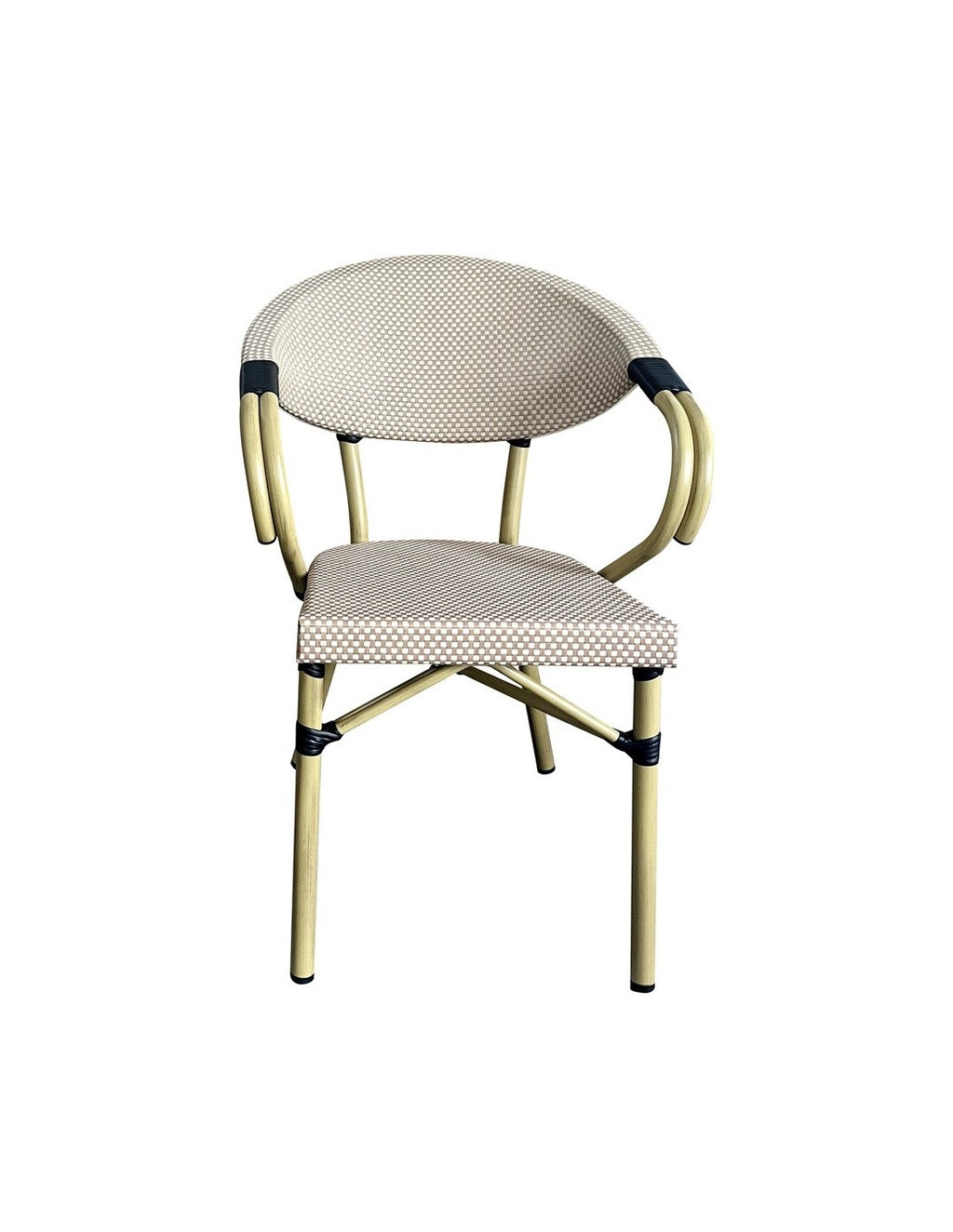 Sillón de diseño NERJA en aluminio acabado bambú y mesh beige para terrazas en San Miguel de Salinas