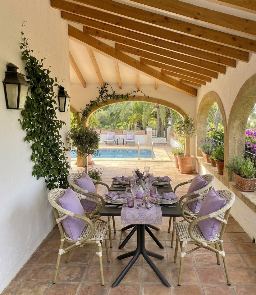 Sillón apilable de aluminio efecto bambú para hostelería y villas en la Costa Blanca