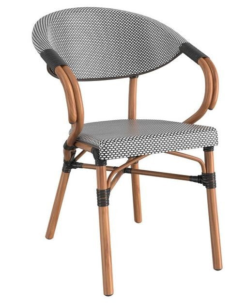 Sillón NERJA, apilable, aluminio, teslin gris negro