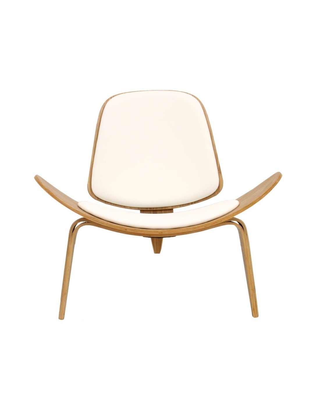 Sillón NORDIC estilo escandinavo con estructura de fresno barnizado y asiento en similpiel blanca