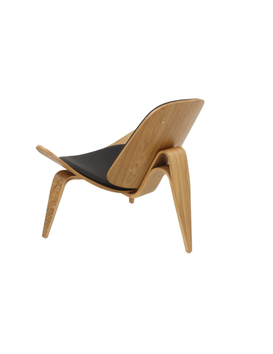 Vista de perfil de un sillón multiusos de madera curvada barnizada y tapizado premium negro con certificación Norma UNE
