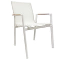 Mobiliario de exterior minimalista en color blanco y madera de teca para apartamentos en la Costa Blanca