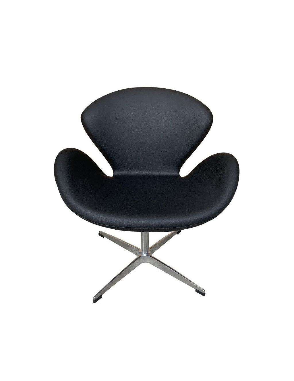 Sillón giratorio SW en similpiel negra con base de aluminio ligera y resistente — actitud urbana, elegancia contemporánea y disponible en otros colores bajo pedido.