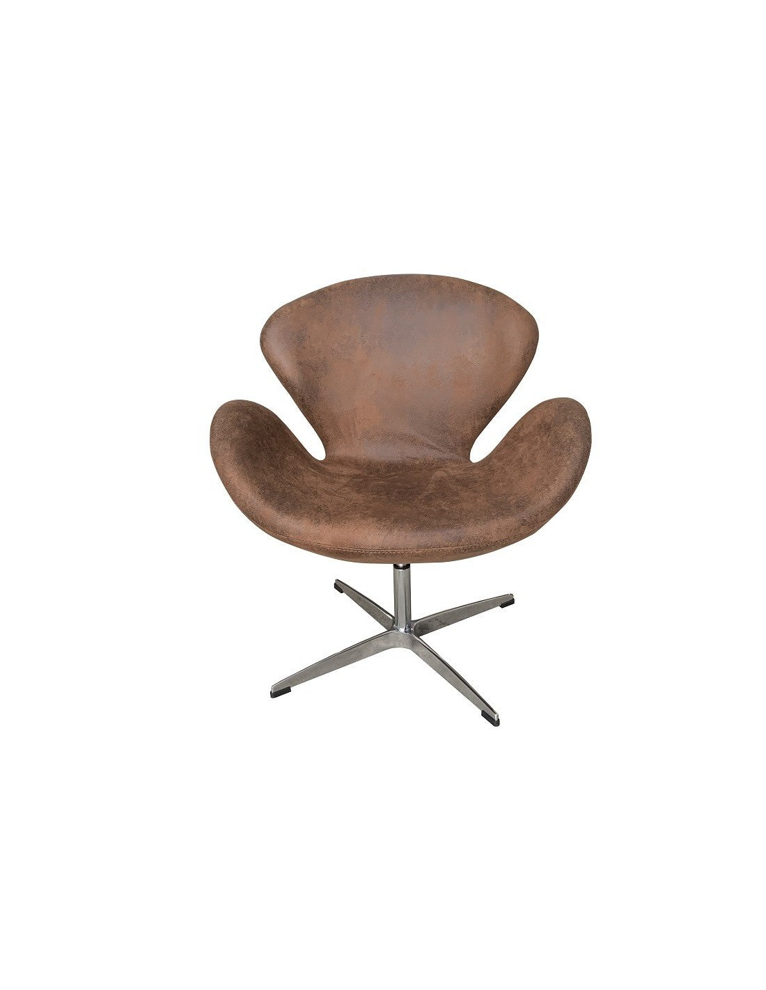 Sillón de diseño giratorio tapizado en similpiel vintage de acabado envejecido, con base de aluminio. 