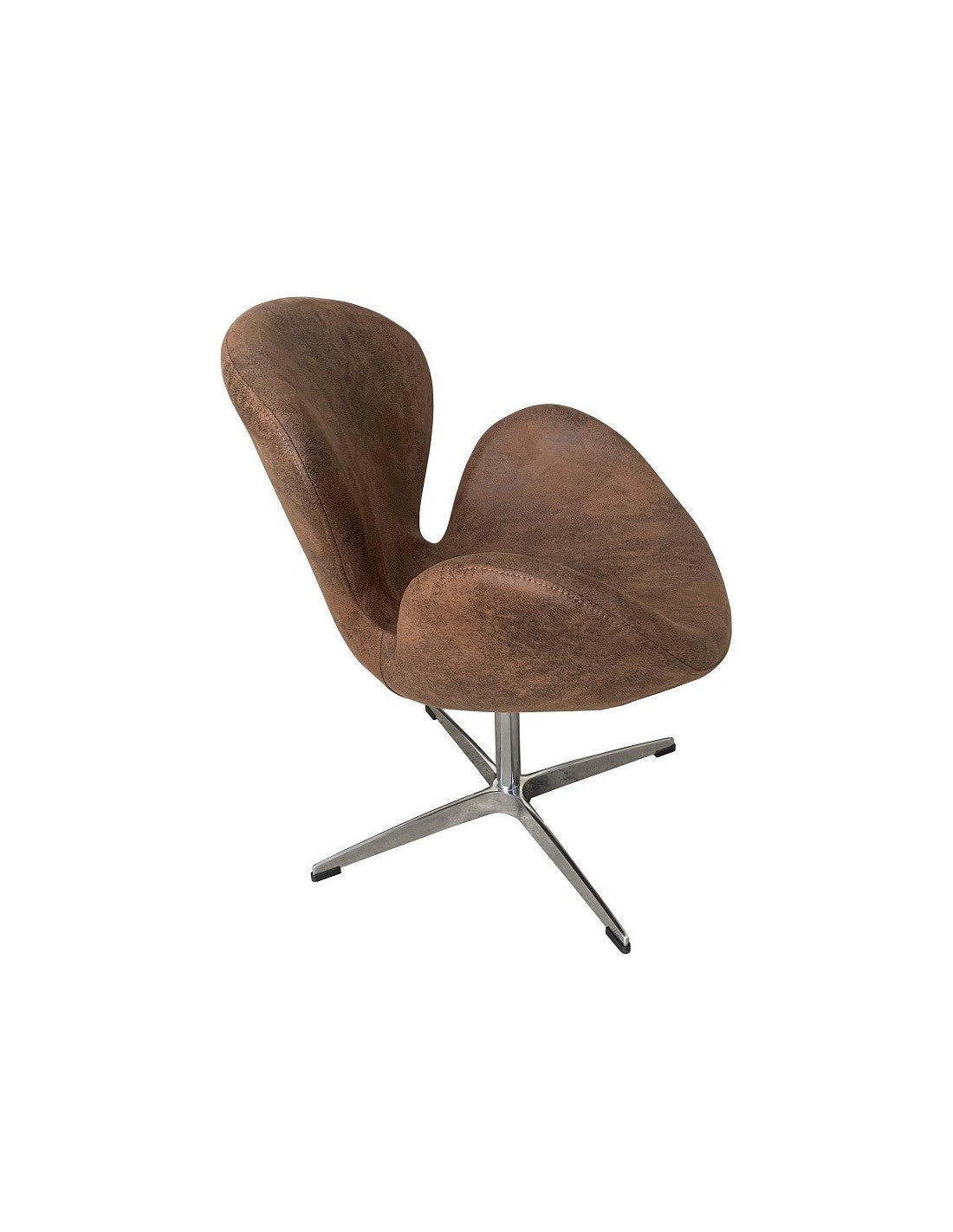 Sillón de diseño giratorio SW tapizado en similpiel vintage de acabado envejecido, con base de aluminio. 