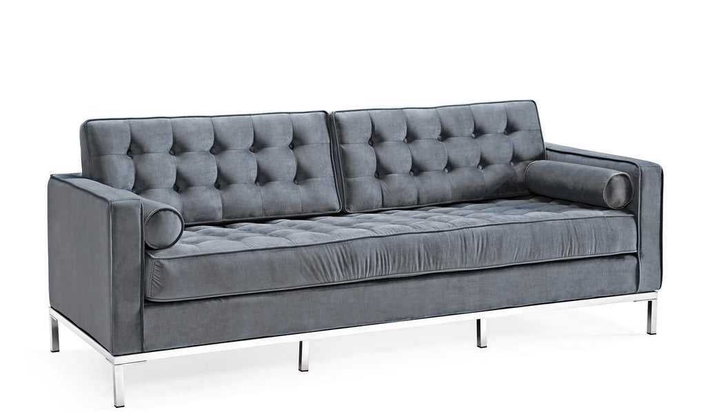 Sofá de Diseño 3 Plazas en Velvet Gris - Elegancia Serena y Modernidad en Torrevieja y la Vega Baja - Muebles Mercatoro