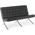 Sofá 2 plazas en similpiel negra con estructura de pletina de acero inoxidable pulido brillo. Disponible en otros colores. Certificado UNE.