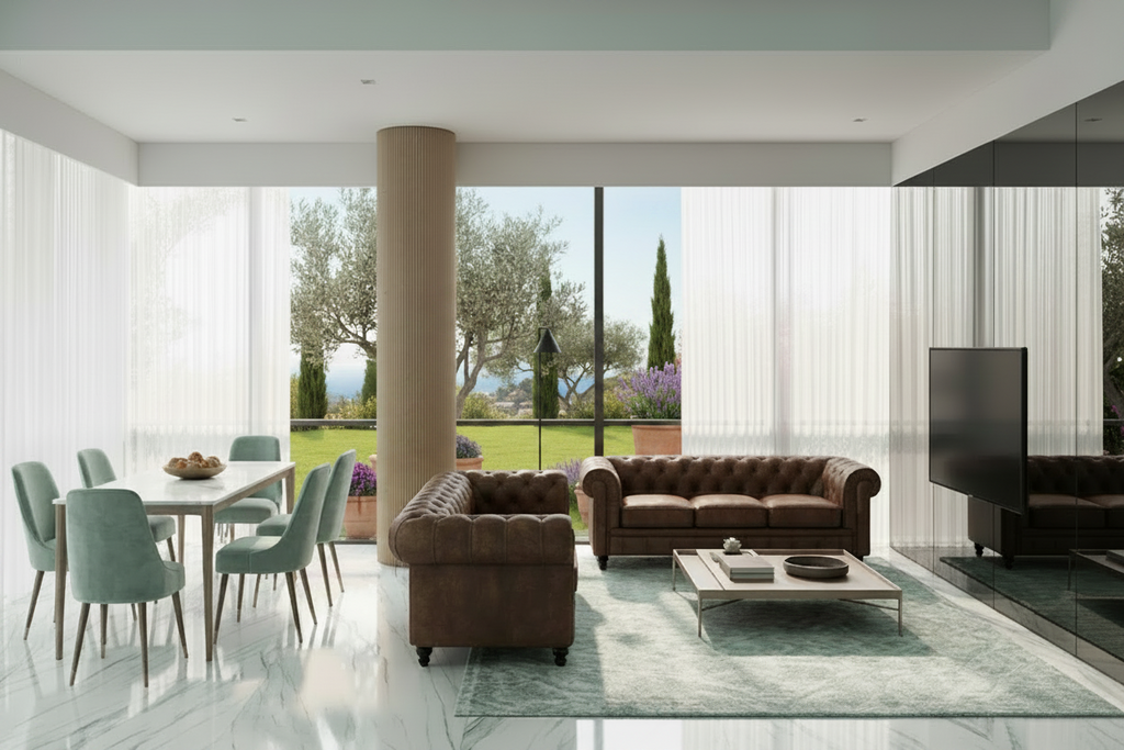 Sofá de diseño retro de 3 plazas en similpiel vintage envejecida, amplio y elegante, con máximo confort y conjunto completo de sillón y sofá de 2 plazas a juego disponible.