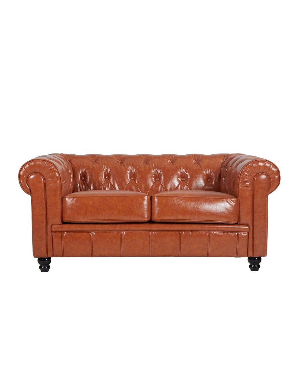 Sofá 2 plazas tapizado en similpiel de cuero vintage, estilo retro industrial, con estructura de madera maciza y relleno de espuma de alta densidad