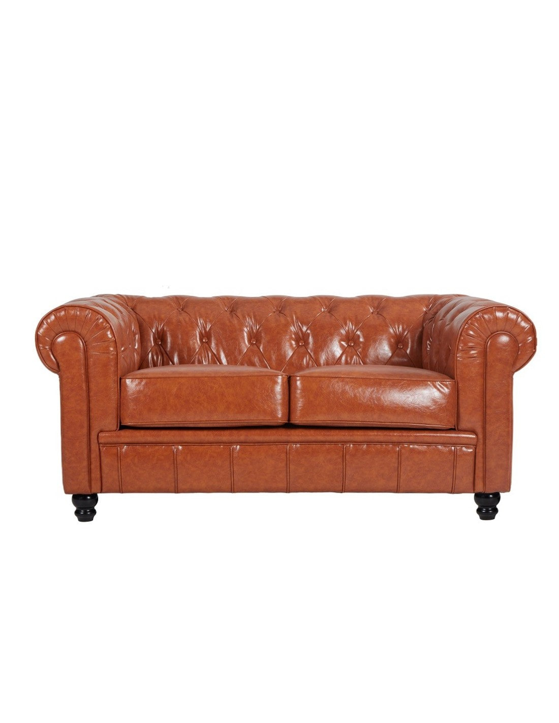 Sofá 2 plazas tapizado en similpiel de cuero vintage, estilo retro industrial, con estructura de madera maciza y relleno de espuma de alta densidad