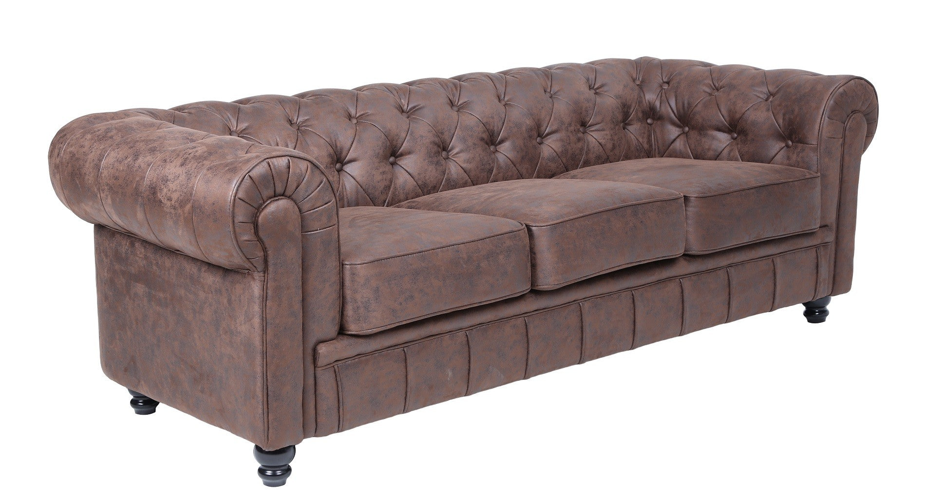 Sofá de 3 plazas tapizado en similpiel vintage color marrón, diseño retro industrial ideal para salones modernos en Pilar de la Horadada