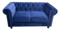 Sofá 2 plazas en velvet azul navy, estructura de madera maciza y espuma de alta densidad