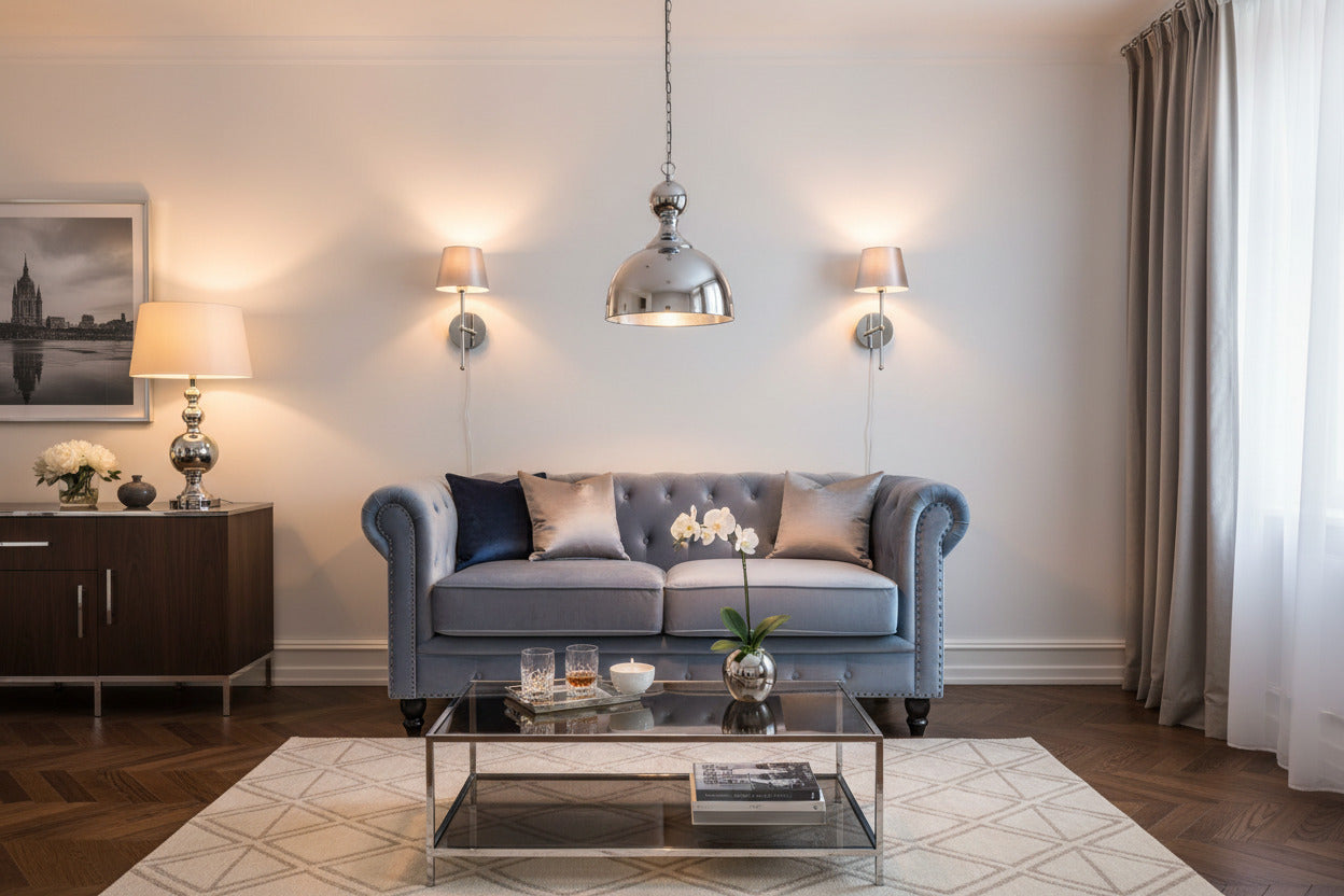 Sofá CHESTER PREMIUM, 2 plazas, tapizado velvet dusky azul
