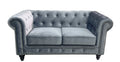 Sofá 2 plazas en velvet gris, estructura de madera maciza y espuma de alta densidad. 