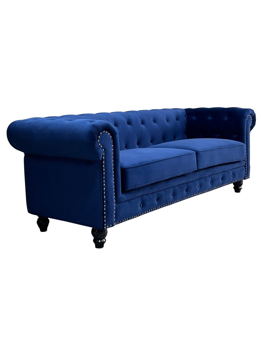 Sofá de 3 plazas de terciopelo azul navy de diseño exclusivo, ideal para casas y apartamentos modernos y elegantes en la Costa Blanca