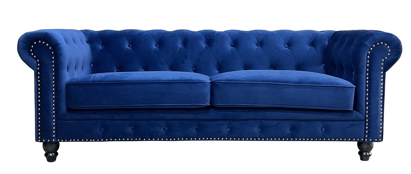 Sofá de 3 plazas de terciopelo azul navy de diseño exclusivo, ideal para salones modernos y elegantes en la Costa Blanca