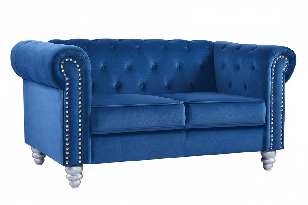 Sofá Chester Style 2 plazas tapizado en velvet azul 67, diseño elegante para salones en Alicante y Elche
