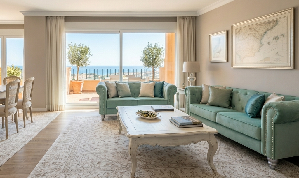 Conjunto sofá Chester Style 2 y 3 plazas en velvet verde agua para salones luminosos en Mutxamel, Sant Vicent del Raspeig y Costa Blanca
