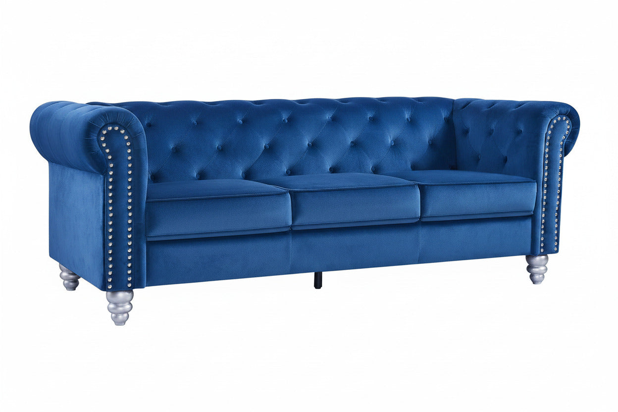 Sofá CHESTER STYLE, 3 plazas, tapizado velvet azul 67