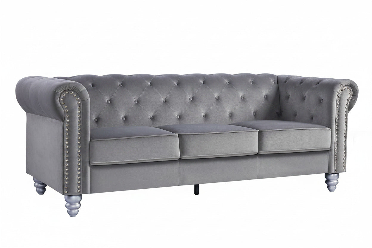 Sofá CHESTER STYLE, 3 plazas, tapizado velvet gris 27