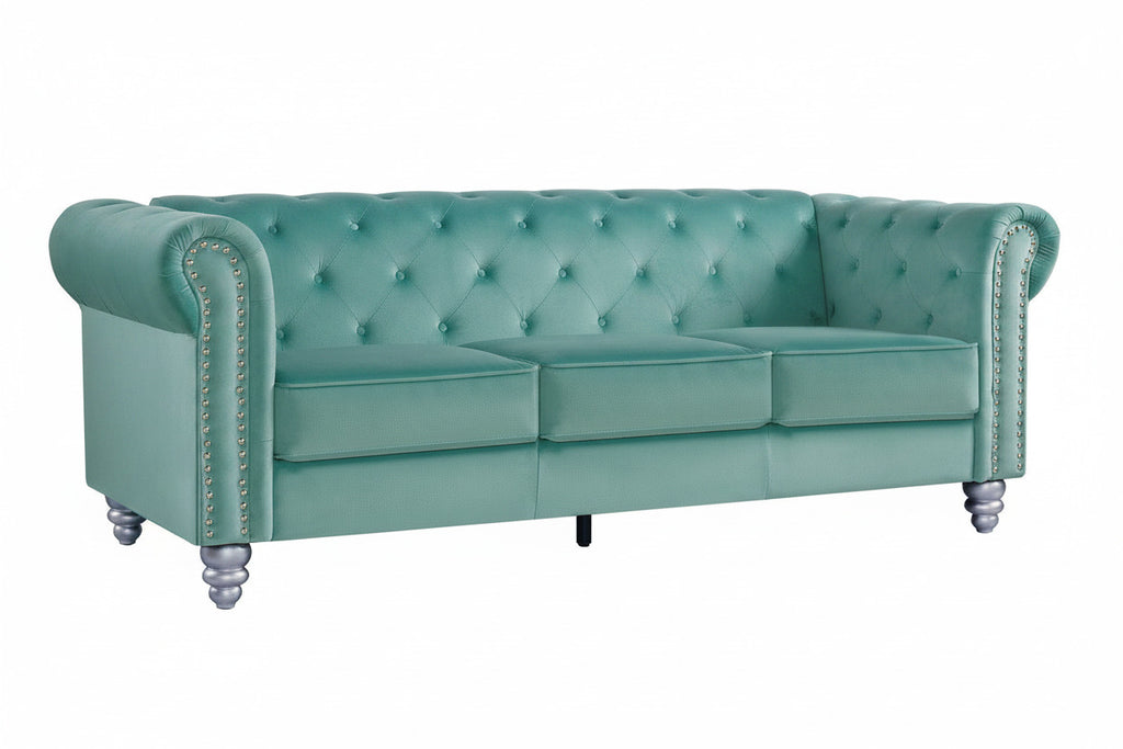 Sofá Chester Style 3 plazas tapizado en velvet verde agua 58, diseño elegante para salones en Sant Vicent del Raspeig y Alicante