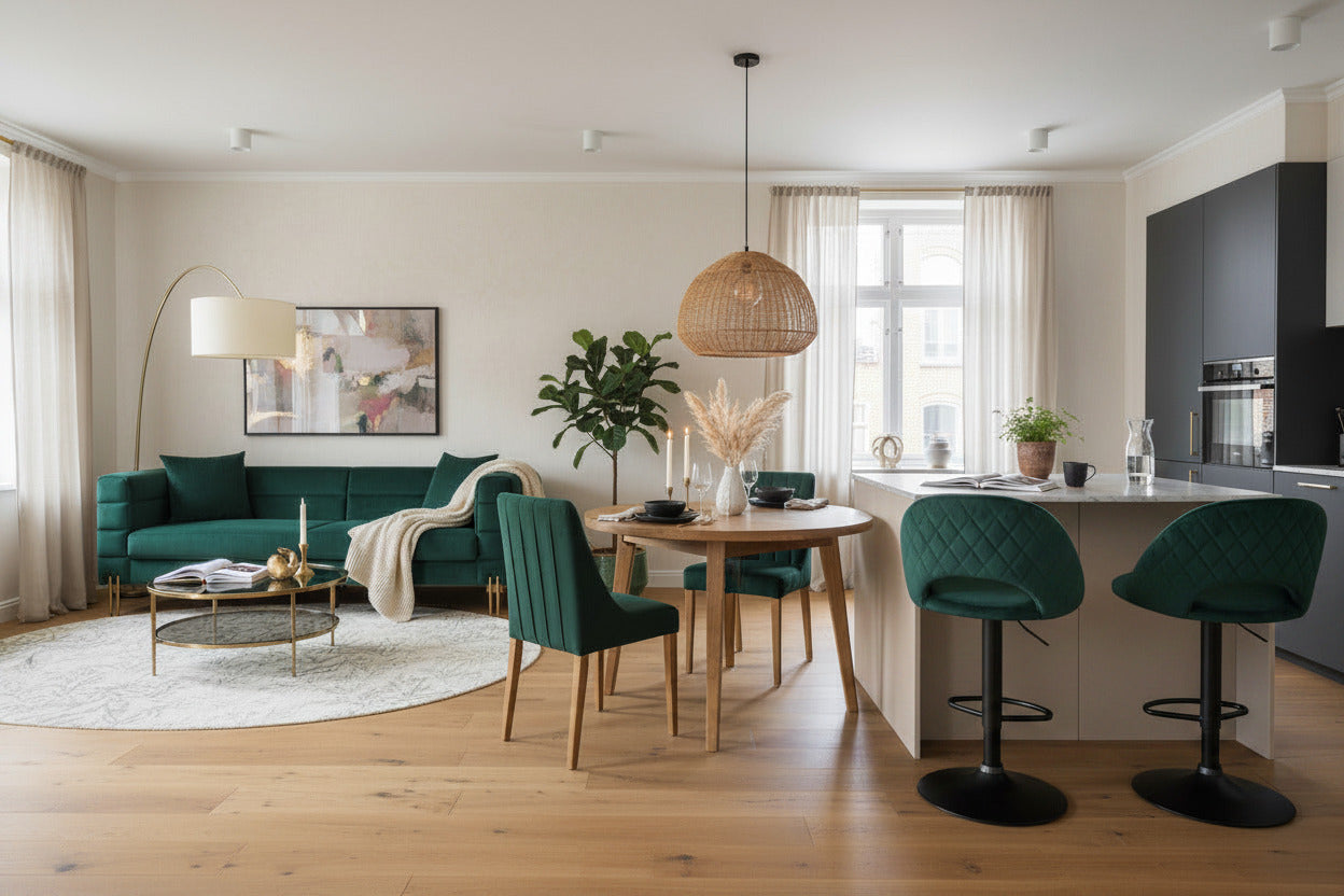 Sofá de 3 plazas de terciopelo verde oscuro con patas doradas, mueble de diseño exclusivo para salones modernos en la Costa Blanca