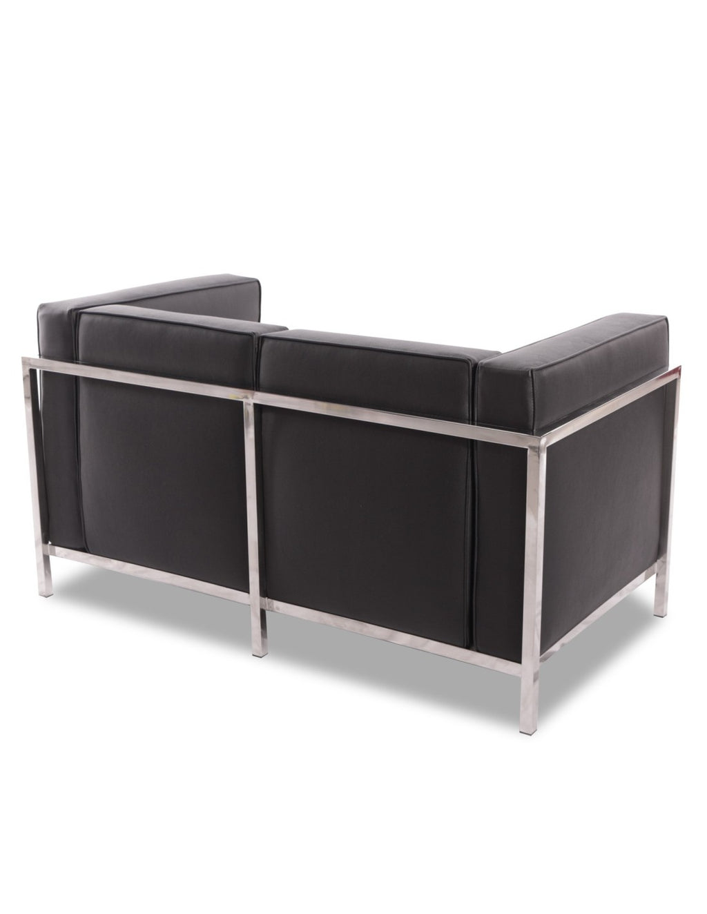 Sofá de dos plazas moderno LOBBY en color negro con armazón tubular de acero pulido efecto espejo
