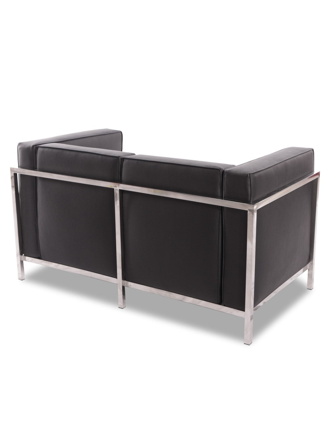 Sofá de dos plazas moderno LOBBY en color negro con armazón tubular de acero pulido efecto espejo