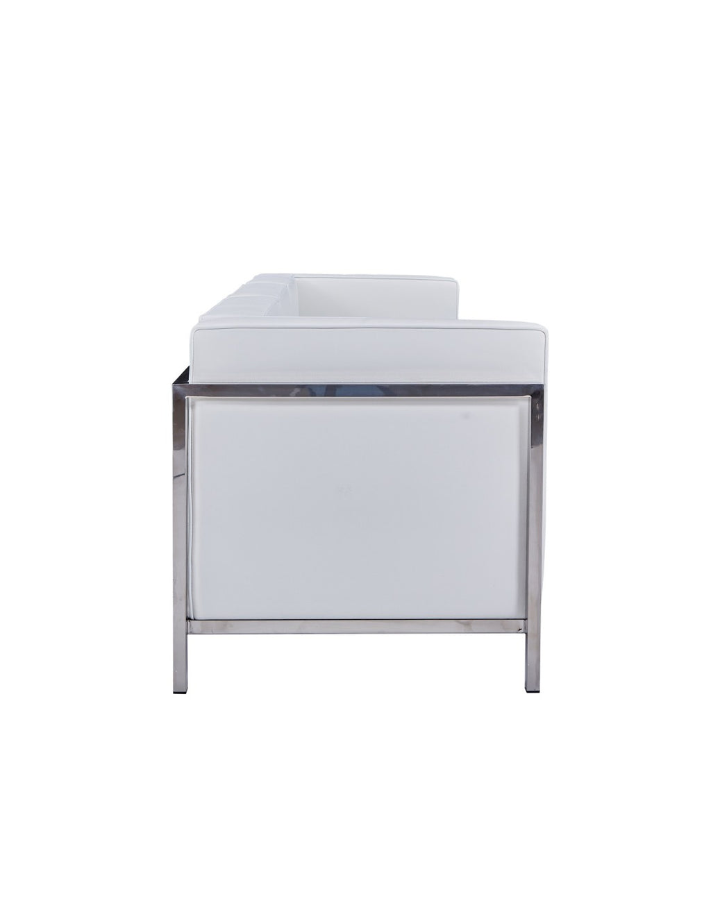 Sofá de tres plazas moderno modelo LOBBY en color blanco con armazón tubular cromado de alto brillo
