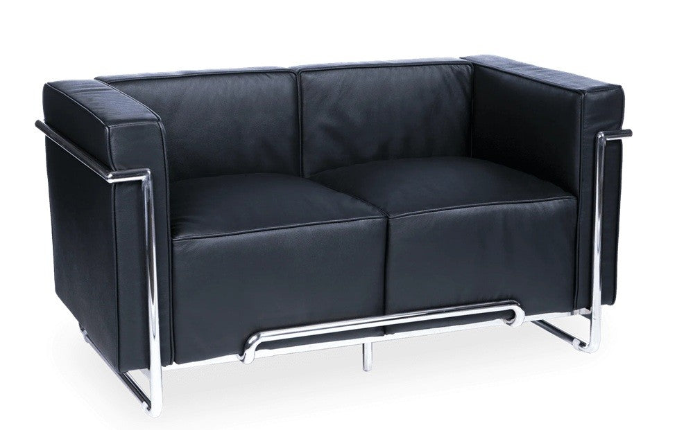 Sofá VENETTO / 2 plazas / acero inoxidable / similpiel negra