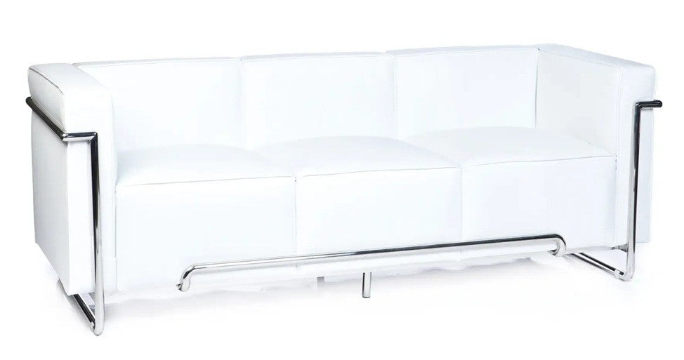 Sofá VENETTO / 3 plazas / acero inoxidable / similpiel blanca