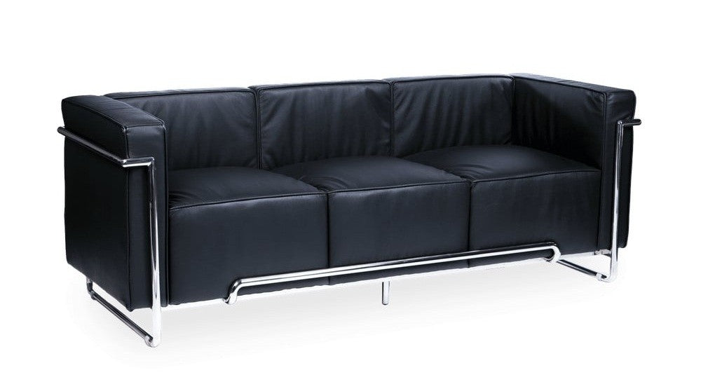 Sofá VENETTO / 3 plazas / acero inoxidable / similpiel negra